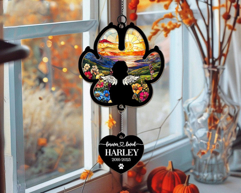 Custom Dog Memorial Suncatcher, Personalized Dog Loss Sympathy Gift, Loss of Pet Gift, Dog Remembrance Window Hanging Car Accessory