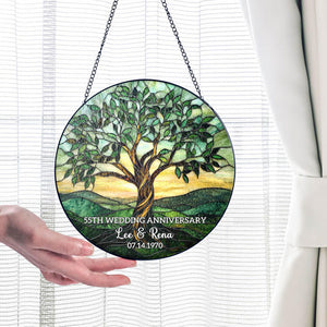 Personalized 55th Wedding Anniversary Gift, 55th Emerald Anniversary Glass Suncatcher, Tree of Life Window Hanging, 55th Anniversary Gift