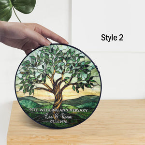 Personalized 55th Wedding Anniversary Gift, 55th Emerald Anniversary Glass Suncatcher, Tree of Life Window Hanging, 55th Anniversary Gift