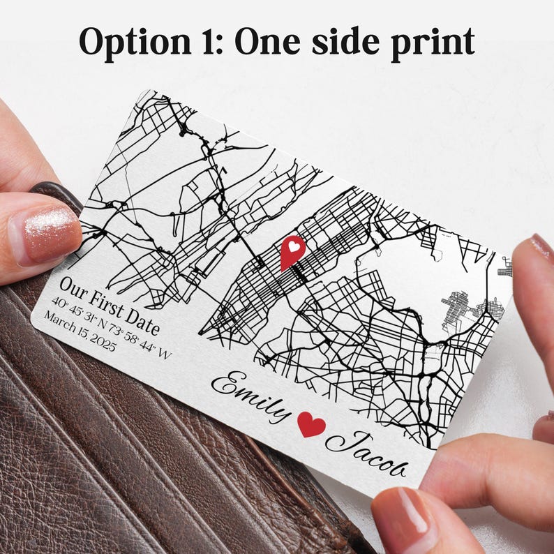 Personalized Where We Met Metal Wallet Card, First Date Map, Long Distance Relationship Gift, Wedding Gift for Couple, 1st Anniversary Gift