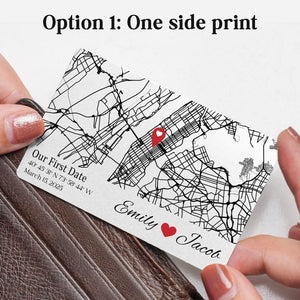 Personalized Where We Met Metal Wallet Card, First Date Map, Long Distance Relationship Gift, Wedding Gift for Couple, 1st Anniversary Gift