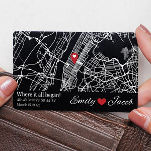 Personalized Where We Met Metal Wallet Card, First Date Map, Long Distance Relationship Gift, Wedding Gift for Couple, 1st Anniversary Gift