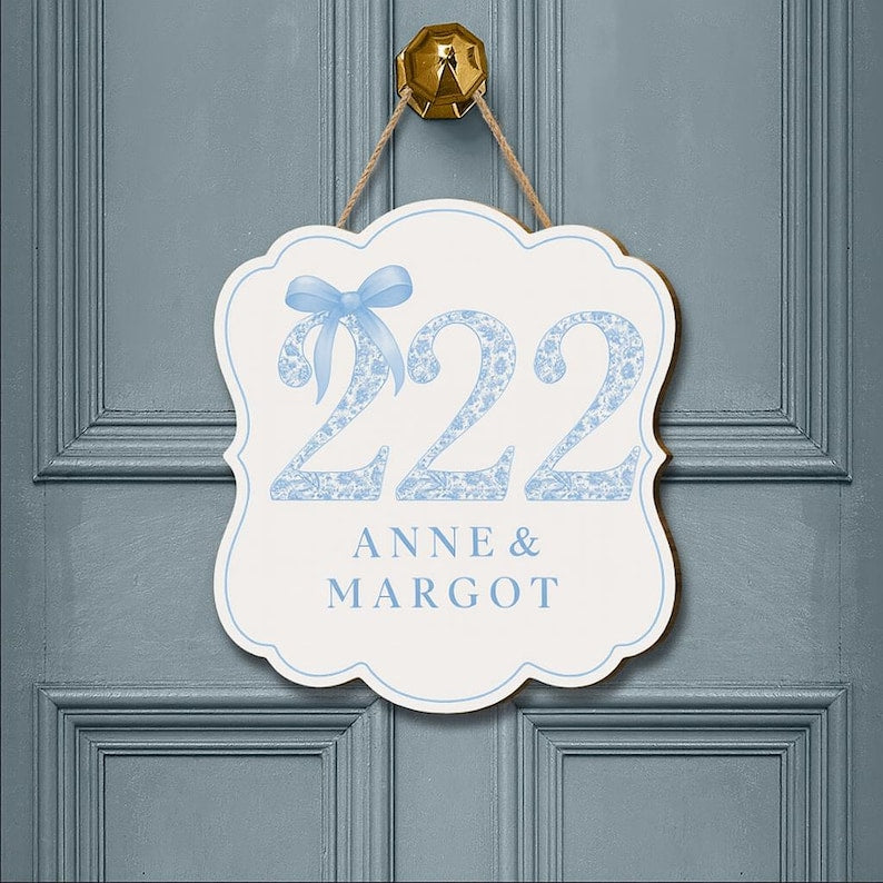 Custom Chinoiserie Dorm Door Sign | Blue Floral Room Number Plaque | Personalized Name Door Hanger | Elegant College Dorm Decor