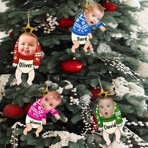Custom Baby Face Christmas Ornament - Funny Personalized Kids Photo Ornament - Name Gift for Family Tree Decoration 2025