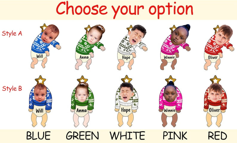 Custom Baby Face Christmas Car Visor Clip - Funny Personalized Kids Photo Car Visor Clip - Name Gift for Family Tree Decoration 2025