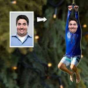 Custom Zipline Face Ornament, Funny Hanging Photo Gift, Personalized Acrylic Ornament for Friends, Gag Christmas Gift