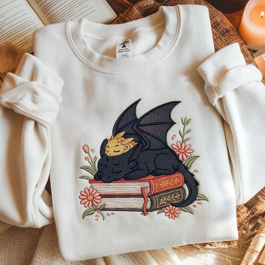 Dragon Book Embroidered Sweatshirt, Fantasy Book Reader Sweatshirt, Fourth Wing Sweater, Basgiath War College Shirt, Dragon Book Lover Shirt il_794xN.7053454755_faqq.jpg
