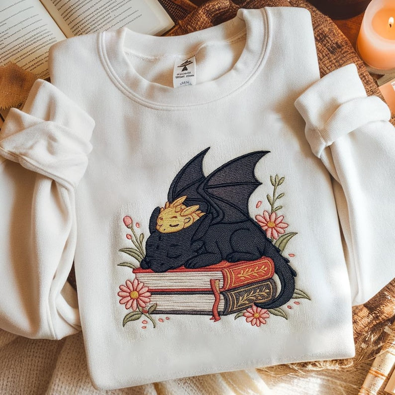 Dragon Book Embroidered Sweatshirt, Fantasy Book Reader Sweatshirt, Fourth Wing Sweater, Basgiath War College Shirt, Dragon Book Lover Shirt il_794xN.7053454755_faqq.jpg
