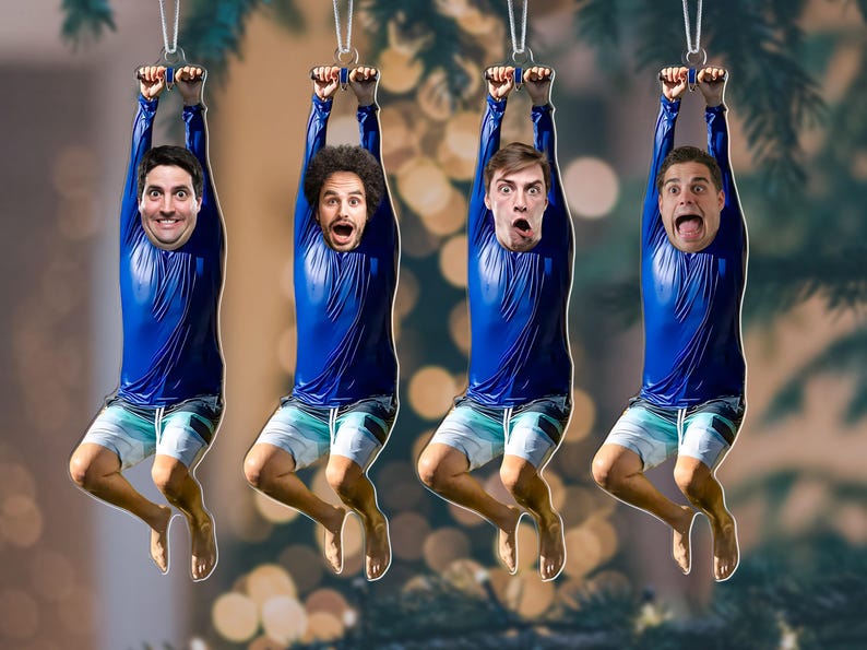 Custom Zipline Face Ornament, Funny Hanging Photo Gift, Personalized Acrylic Ornament for Friends, Gag Christmas Gift