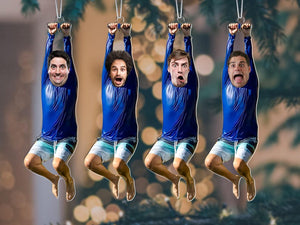 Custom Zipline Face Ornament, Funny Hanging Photo Gift, Personalized Acrylic Ornament for Friends, Gag Christmas Gift