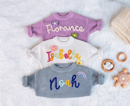 Embroidered Name Baby Sweater, Personalized Baby Name Knit Sweater, Embroidered Knit Jumper, First Birthday Gift, Baby Shower Gifts