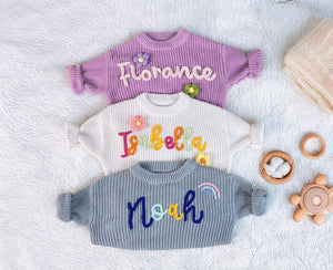 Embroidered Name Baby Sweater, Personalized Baby Name Knit Sweater, Embroidered Knit Jumper, First Birthday Gift, Baby Shower Gifts