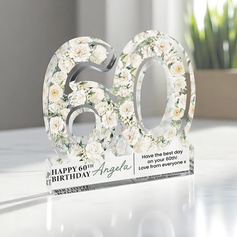 Personalised 60th Birthday Gift Plaque, Happy 60th Birthday Gift For Her, 60th Birthday Gifts, Floral 60th Gift, Gift for Her