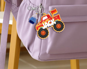 Custom Monster Truck Name Keychain, Kids Backpack Tag, Personalized Boys Bag Charm, Back to School Gift, Birthday Favor for Boys, Kid Gifts