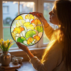 Ginkgo Leaf Stained Glass Suncatcher, Yellow Ginkgo Window Hanging Art, Autumn Garden Boho decor Gift for Plant Lover