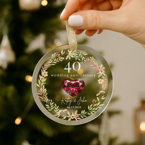 Personalized 40th Wedding Anniversary Glass Ornament, 40 Years Anniversary Gifts for Parents, Forty Wedding Gift, Ruby Anniversary Gift