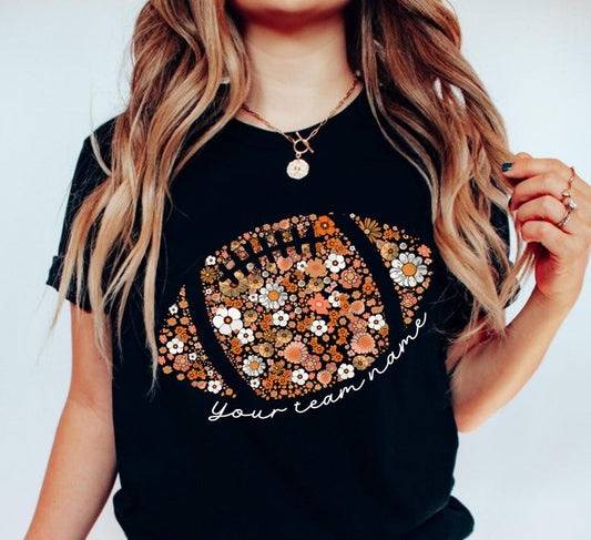 Custom Floral Football Shirt Football Mom Shirt Retro Football Tee Game Day Touchdown Season Shirt Fall Boho Floral Shirt Football Season