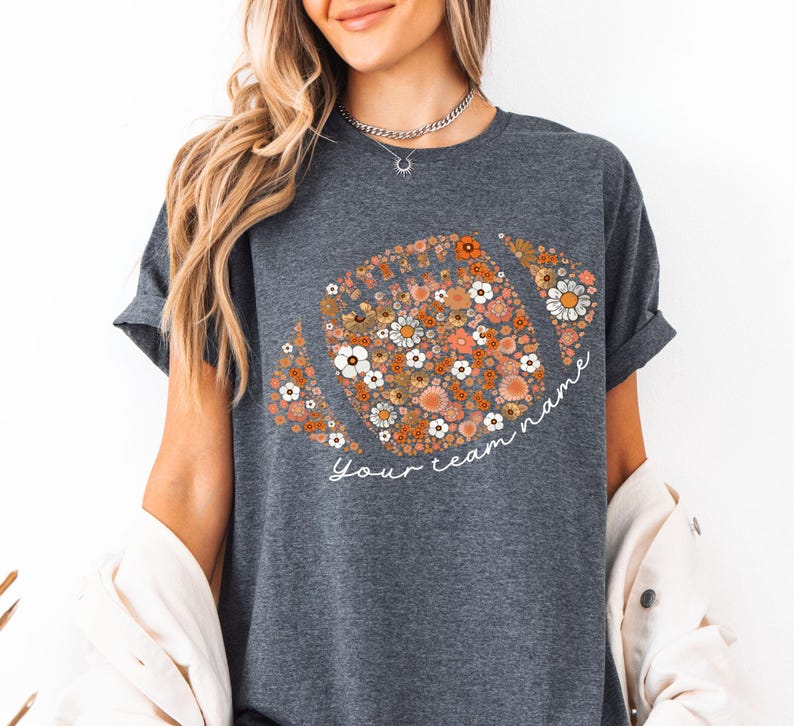 Custom Floral Football Shirt Football Mom Shirt Retro Football Tee Game Day Touchdown Season Shirt Fall Boho Floral Shirt Football Season