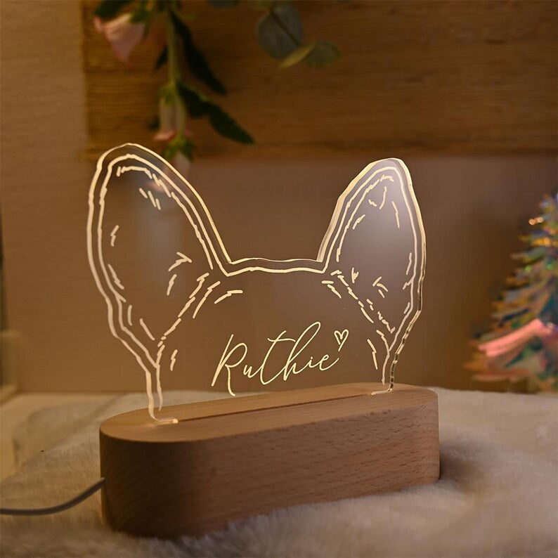 Personalized Dog Ear Outline Night Light, Custom Dog Breed Keepsake, Pet Memorial Gift, Personalized Pet Sign, Pet Lover Gifts, Pet Plaque