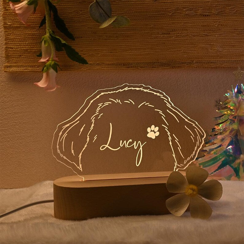 Personalized Dog Ear Outline Night Light, Custom Dog Breed Keepsake, Pet Memorial Gift, Personalized Pet Sign, Pet Lover Gifts, Pet Plaque