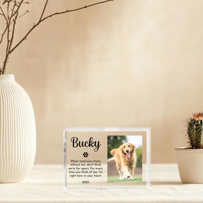 Personalized Pet Memorial Acrylic Block, Dog Loss Keepsake with Photo and Name, Pet Remembrance Gift, Custom Rainbow Bridge Tribute