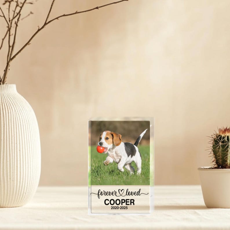 Pet Memorial Acrylic Block with Photo, Personalized Dog Loss Gift with Free Keychain, Pet Remembrance Keepsake, Forever Loved Tribute