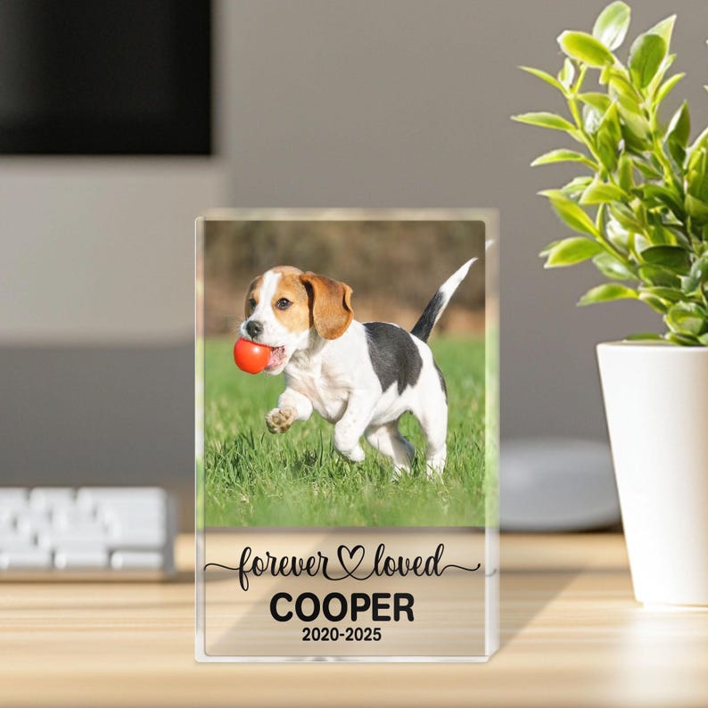 Pet Memorial Acrylic Block with Photo, Personalized Dog Loss Gift with Free Keychain, Pet Remembrance Keepsake, Forever Loved Tribute