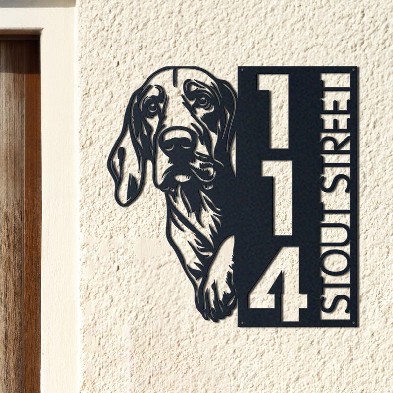 Dog House Number, Dog Address Sign, Bloodhound Dog Sign, Vertical House Number Plaque for Outdoor Use
