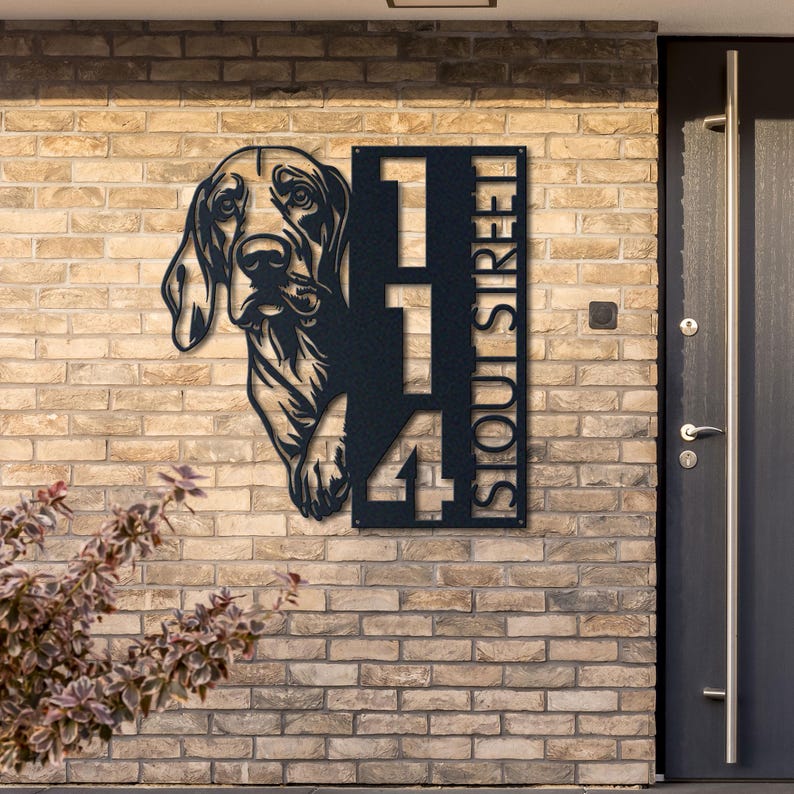 Dog House Number, Dog Address Sign, Bloodhound Dog Sign, Vertical House Number Plaque for Outdoor Use