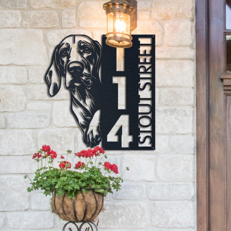 Dog House Number, Dog Address Sign, Bloodhound Dog Sign, Vertical House Number Plaque for Outdoor Use