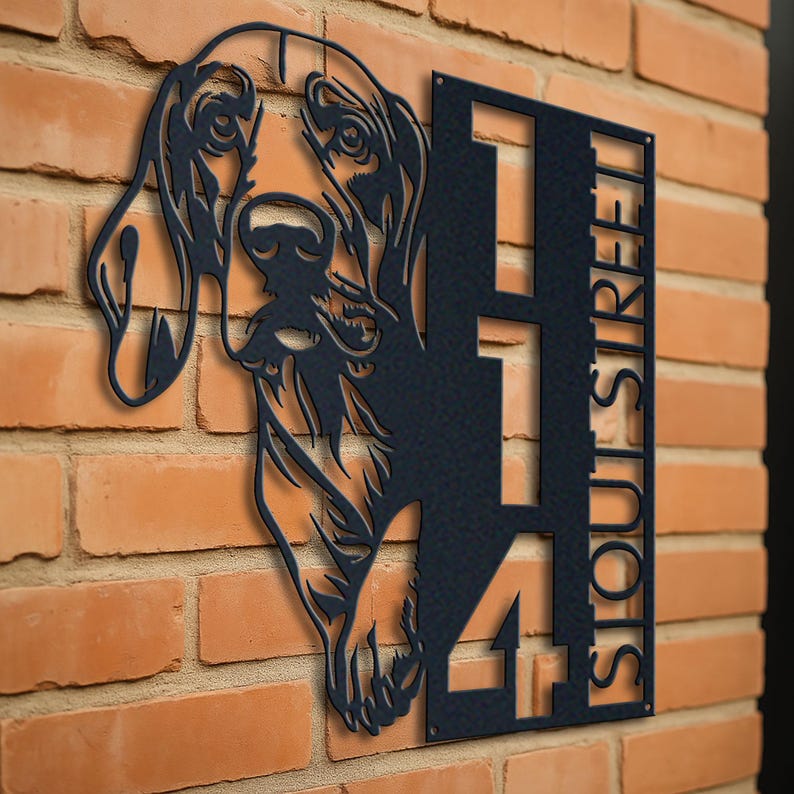 Dog House Number, Dog Address Sign, Bloodhound Dog Sign, Vertical House Number Plaque for Outdoor Use
