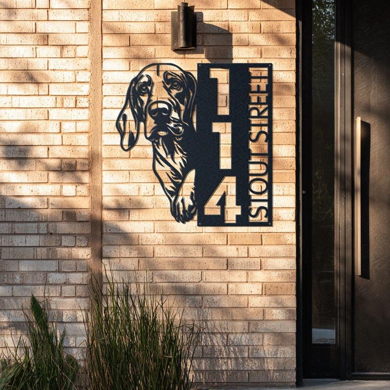 Dog House Number, Dog Address Sign, Bloodhound Dog Sign, Vertical House Number Plaque for Outdoor Use