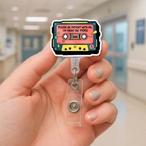 Funny Cassette Tape Badge Reel: 90s Retro ID Holder