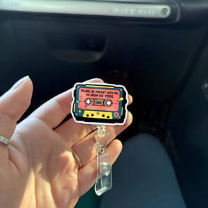 Funny Cassette Tape Badge Reel: 90s Retro ID Holder