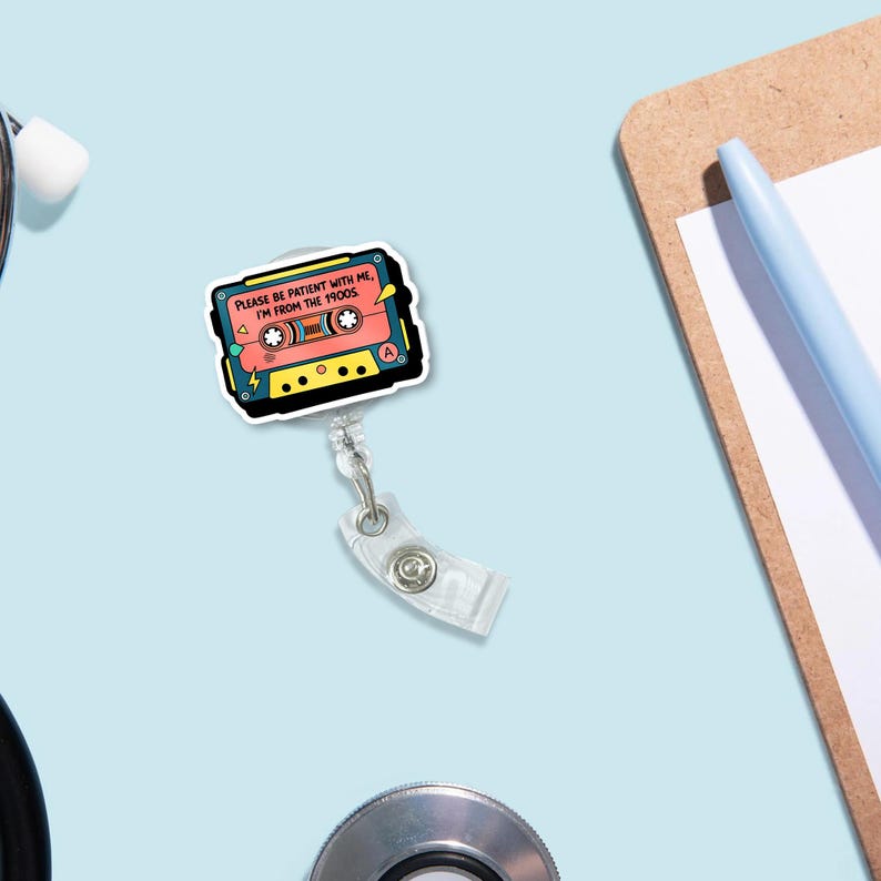 Funny Cassette Tape Badge Reel: 90s Retro ID Holder