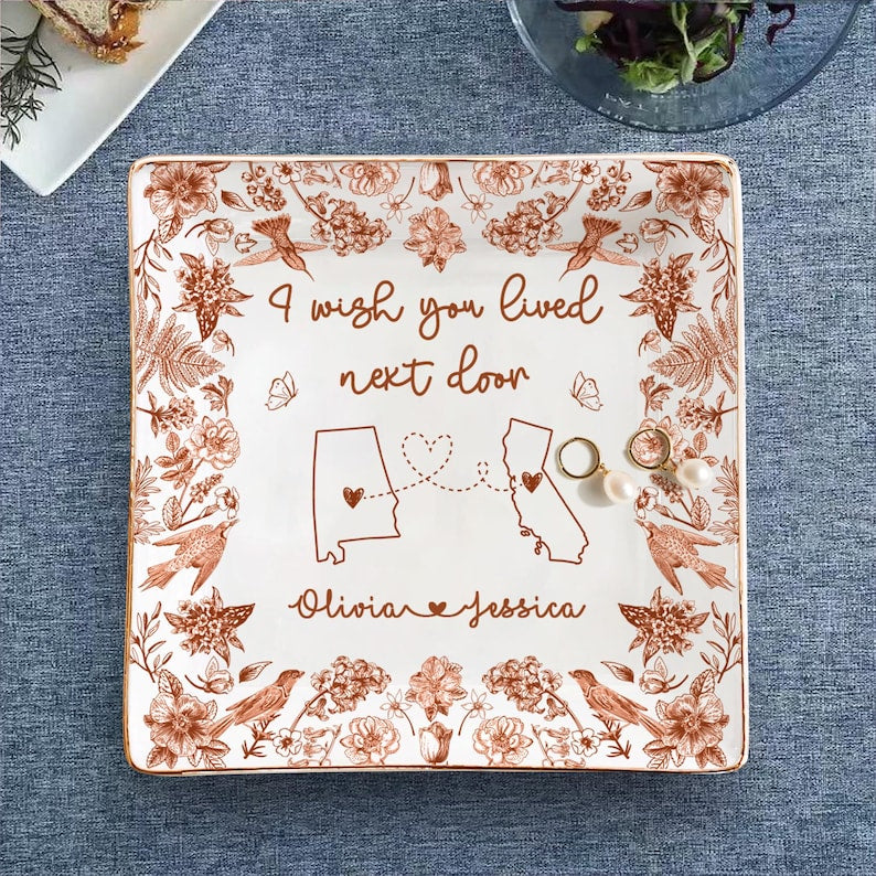 Personalized Jewelry Dish Gifts for Besties, BFF, Soul Sister, I Wish You Lived Next Door, Long Distance Gift, Friendship Gift, Couple Gifts