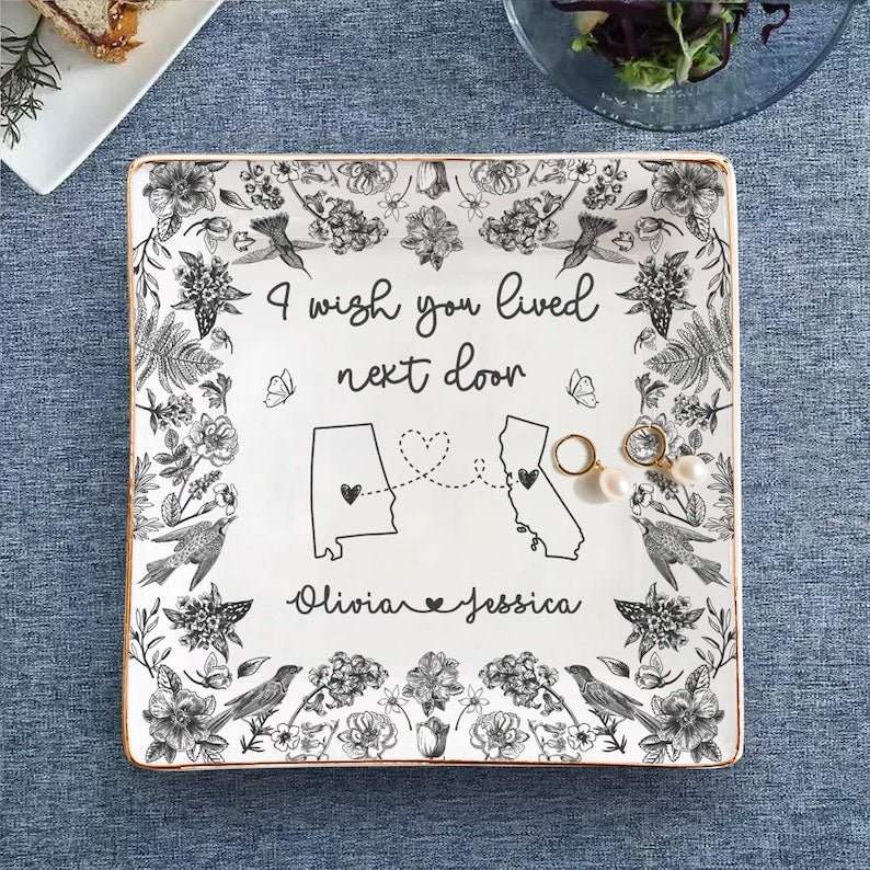 Personalized Jewelry Dish Gifts for Besties, BFF, Soul Sister, I Wish You Lived Next Door, Long Distance Gift, Friendship Gift, Couple Gifts