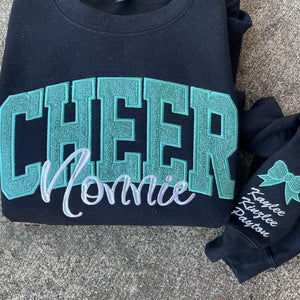 Cheer Mom Sweatshirt or Comfort Color Tee, Glitter Applique Embroidered with Name Personalized Cheer Shirt