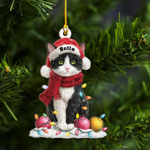 Tuxedo Cat Christmas Ornament 2D Flat Wood Holiday Tree D cor for Cat Lovers, Cute Black and White Kitty Gift, Custom Pet Xmas Charm