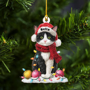Tuxedo Cat Christmas Ornament 2D Flat Wood Holiday Tree D cor for Cat Lovers, Cute Black and White Kitty Gift, Custom Pet Xmas Charm