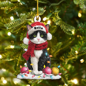 Tuxedo Cat Christmas Ornament 2D Flat Wood Holiday Tree D cor for Cat Lovers, Cute Black and White Kitty Gift, Custom Pet Xmas Charm