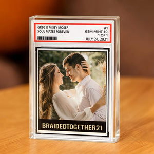 Custom Couple Photo Trading Card Style Acrylic Block Plaque, Soulmates Forever, Married Newlywed Wedding Anniversary Gift Husband Wife