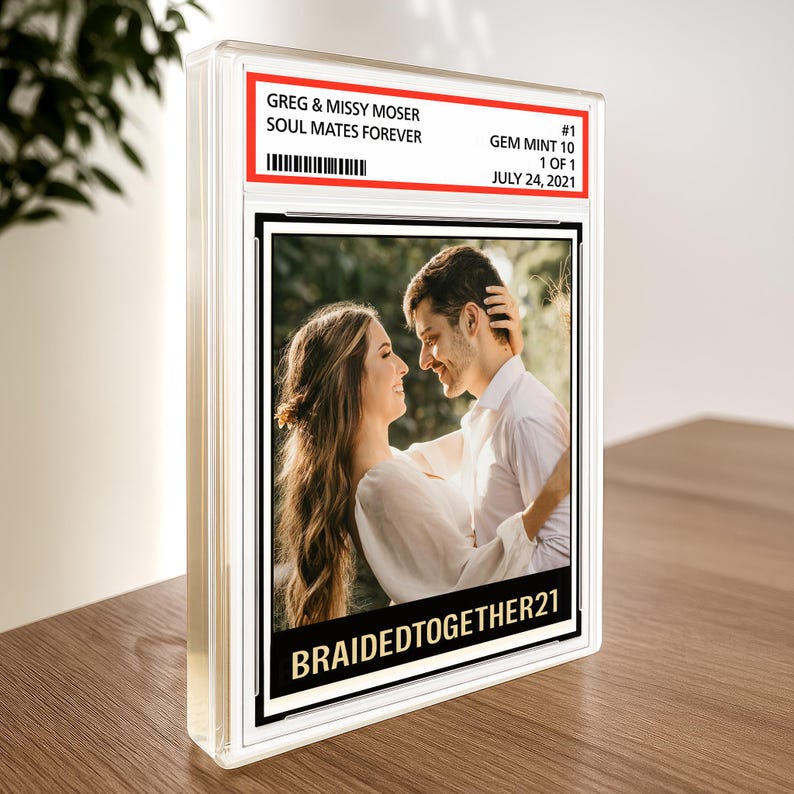 Custom Couple Photo Trading Card Style Acrylic Block Plaque, Soulmates Forever, Married Newlywed Wedding Anniversary Gift Husband Wife