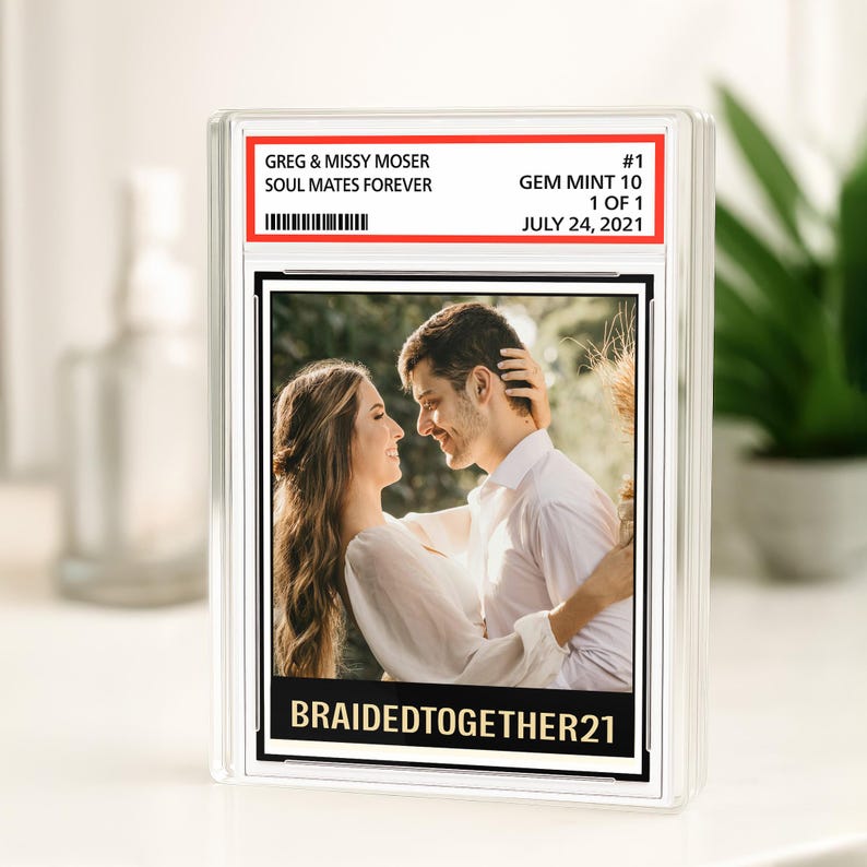 Custom Couple Photo Trading Card Style Acrylic Block Plaque, Soulmates Forever, Married Newlywed Wedding Anniversary Gift Husband Wife