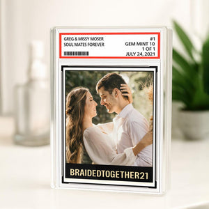 Custom Couple Photo Trading Card Style Acrylic Block Plaque, Soulmates Forever, Married Newlywed Wedding Anniversary Gift Husband Wife