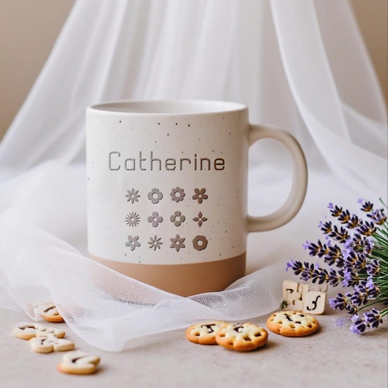 Personalized Engraved Pottery Mug Ceramic mug, Handmade Custom Mug with Text of Your Choice, Unique Custom Mug Gift for Her/Tea Coffee Lover