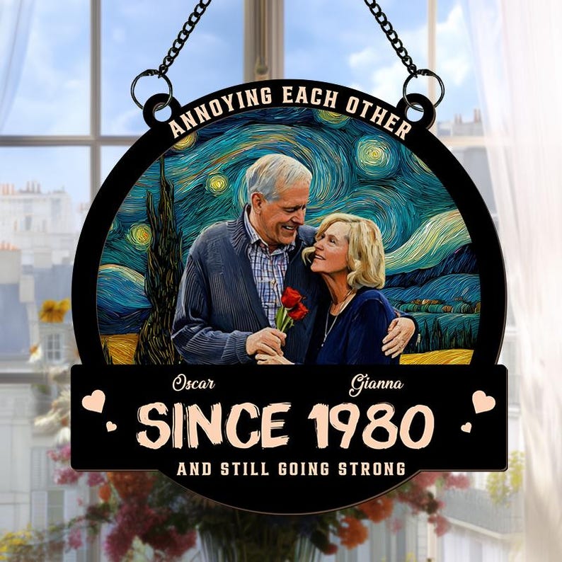 Custom Photo Window Hanging Suncatcher Ornament, Annoying Each Other Since, Personalized Anniversary Wedding Gifts For Husband, Gift For Him