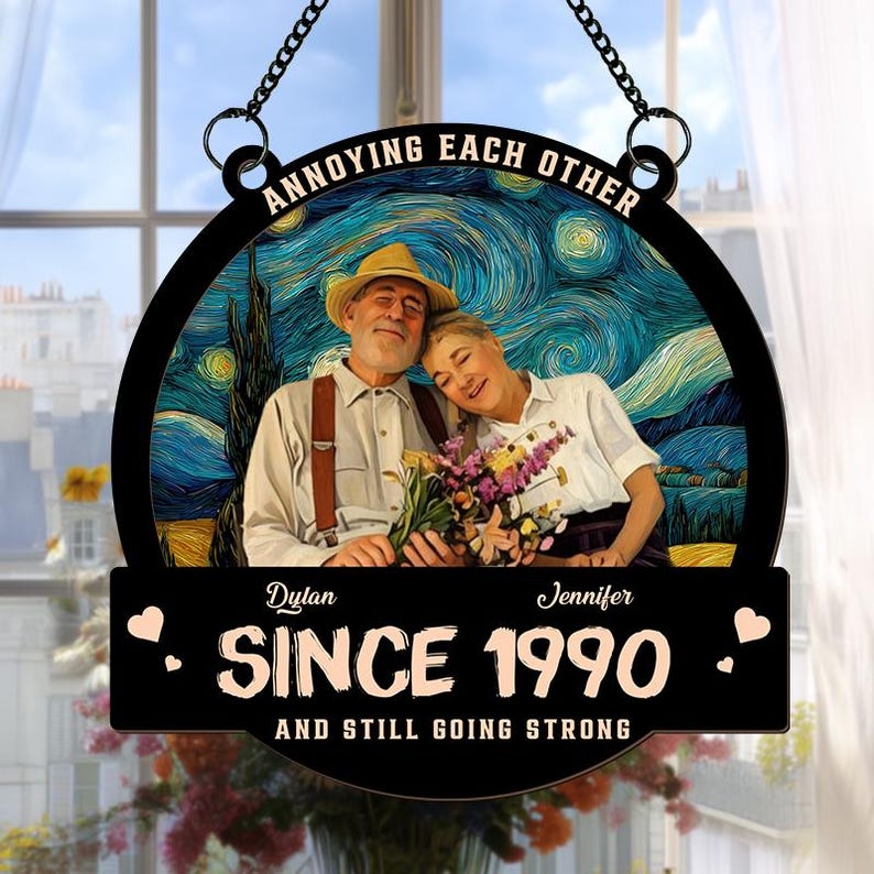 Custom Photo Window Hanging Suncatcher Ornament, Annoying Each Other Since, Personalized Anniversary Wedding Gifts For Husband, Gift For Him