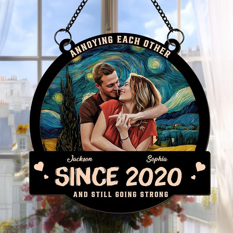 Custom Photo Window Hanging Suncatcher Ornament, Annoying Each Other Since, Personalized Anniversary Wedding Gifts For Husband, Gift For Him