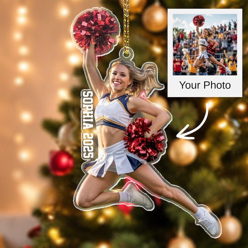 Personalized Cheerleader Christmas Ornament, Custom Photo Ornament, Cheerleading Team Gift, Cheer Mom Gift, Cheerleader Gift, Cheer Gifts